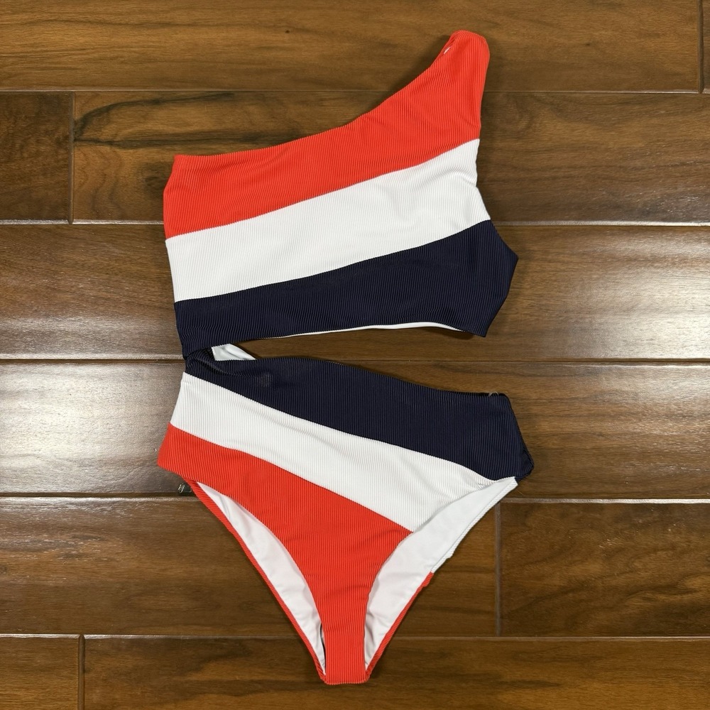 NEW Beach Riot Women's Size XS Red White Blue Joyce Cut Out One Piece Swimsuit